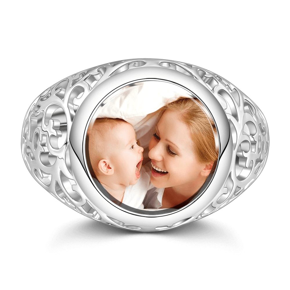 Round Mother S Photo Ring Silver - 