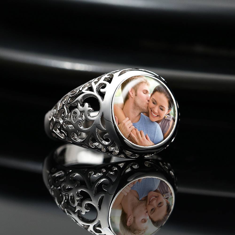 Round Photo Ring Silver Couple Gift