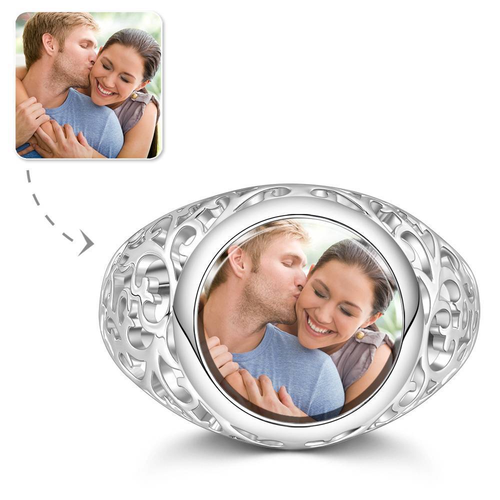 Round Photo Ring Silver Couple Gift