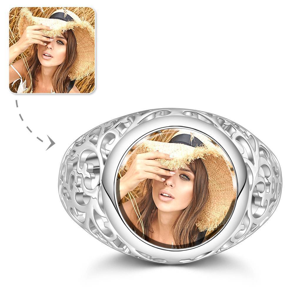 Photo Ring Round Shaped Silver Best Friend