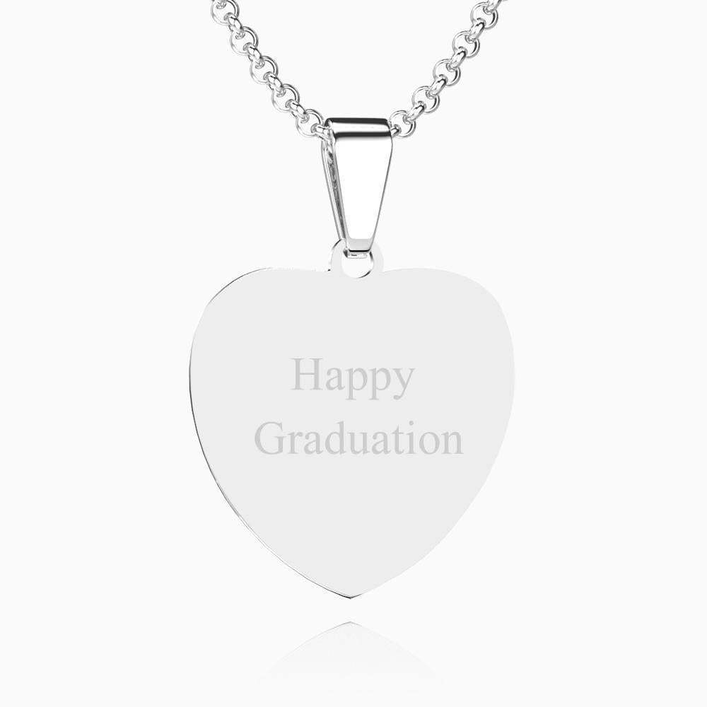 Graduation Gifts Engraved Heart Tag Photo Necklace Stainless Steel Color Printing - 