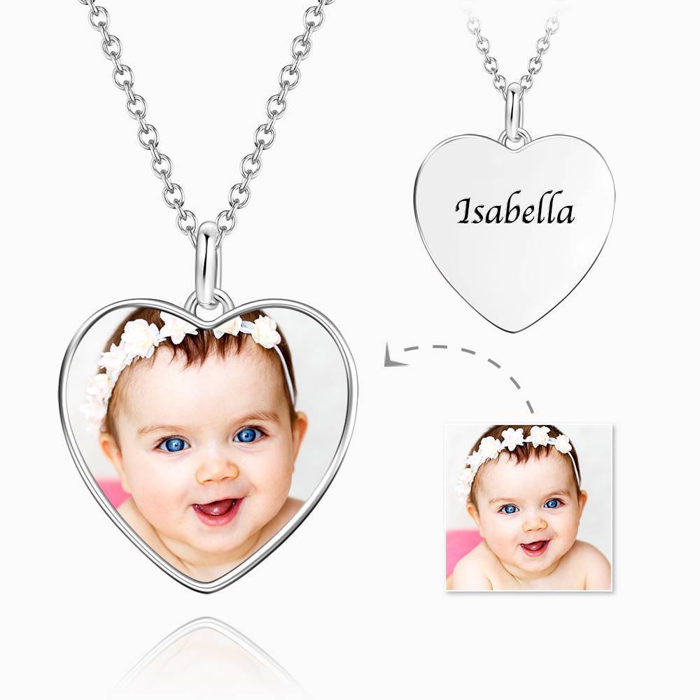 Children S Heart Photo Necklace With Engraving Platinum Plated - 