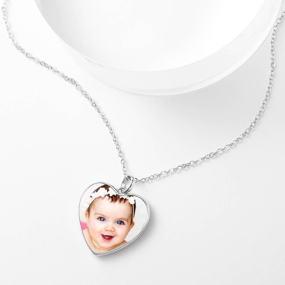 Children S Heart Photo Necklace With Engraving Platinum Plated - 