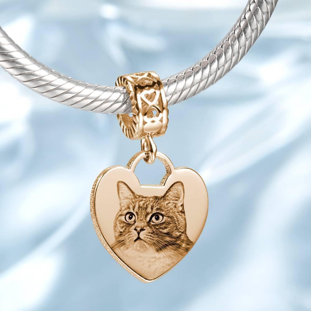 Photo Charm with Heart-shaped, Custom Portrait Jewelry Rose Gold Plated - soufeelus