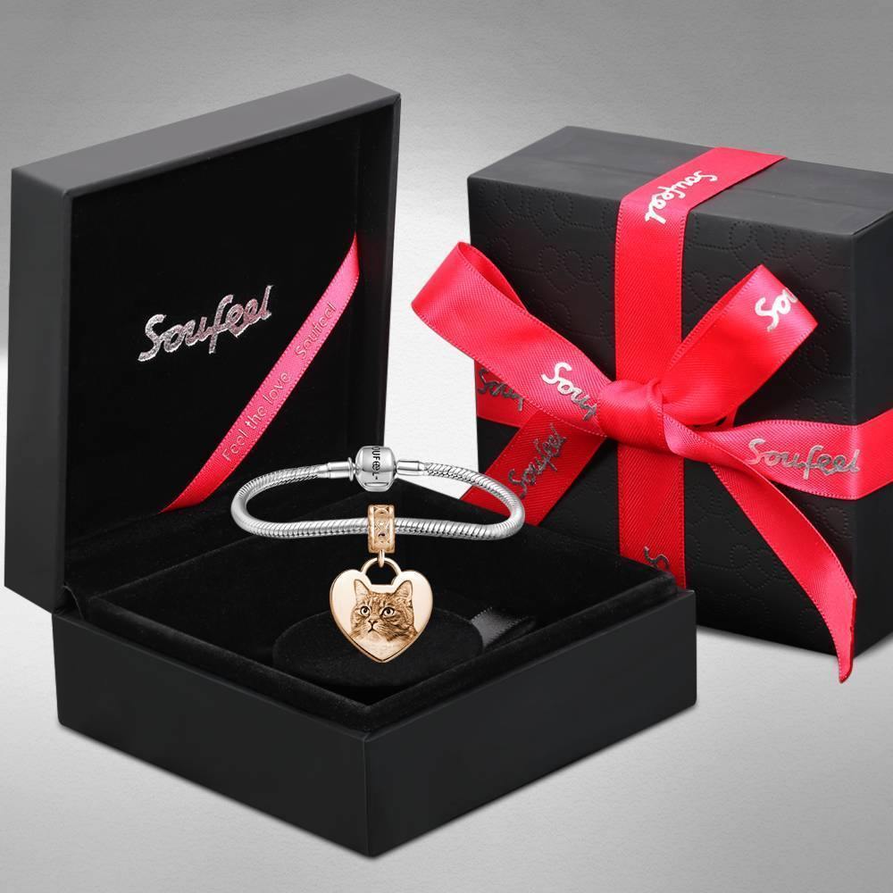 Photo Charm with Heart-shaped, Custom Portrait Jewelry Rose Gold Plated - soufeelus