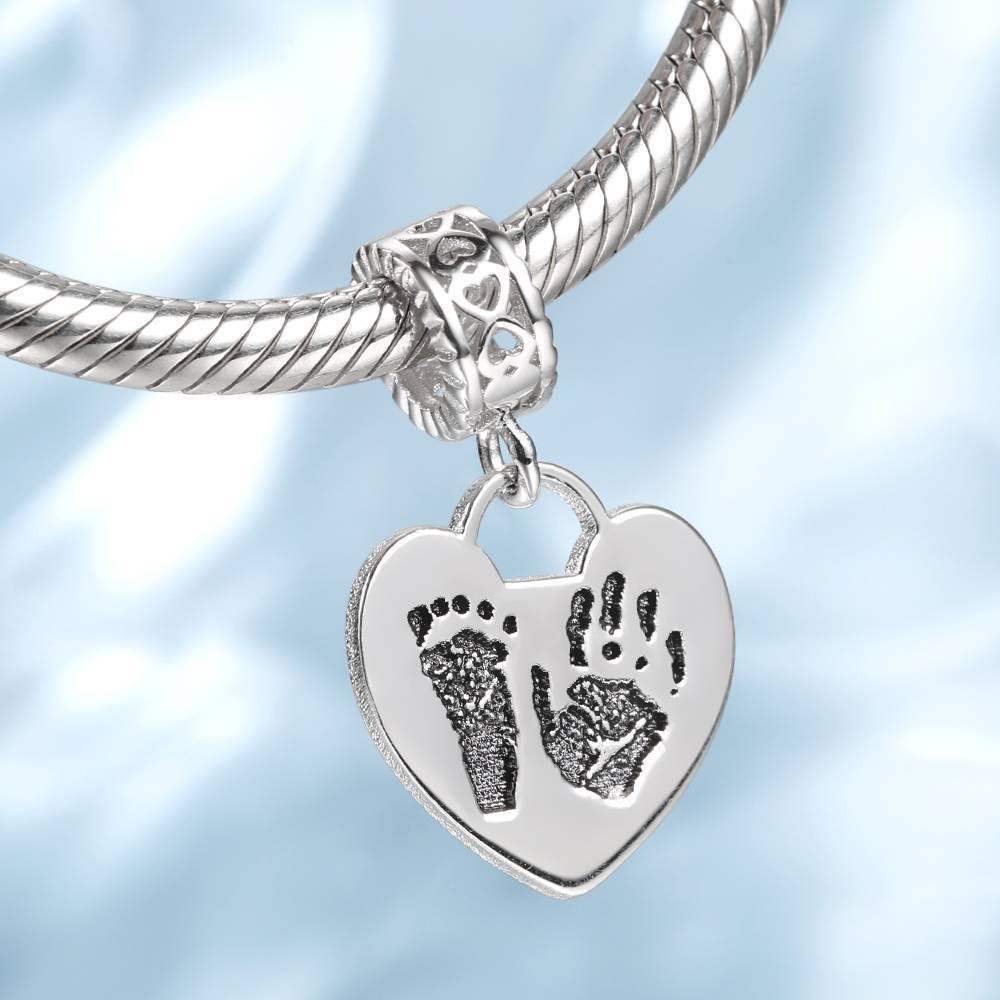 Photo Charm with Child's Footprint, Remembrance Jewelry Platinum Plated - Silver - soufeelus