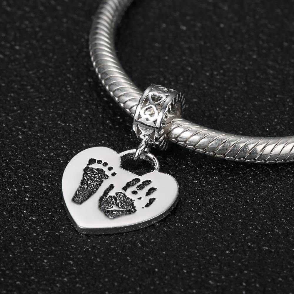 Photo Charm with Child's Footprint, Remembrance Jewelry Platinum Plated - Silver - soufeelus