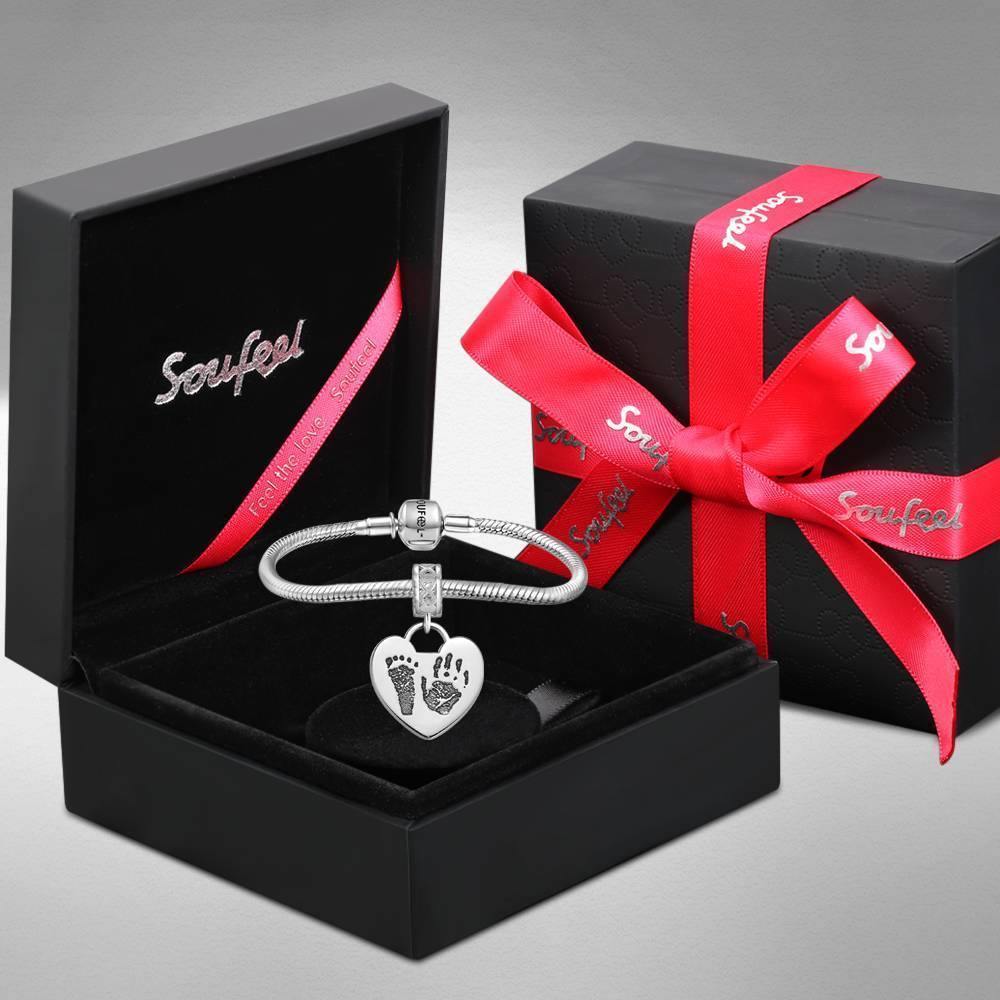 Photo Charm with Child's Footprint, Remembrance Jewelry Platinum Plated - Silver - soufeelus