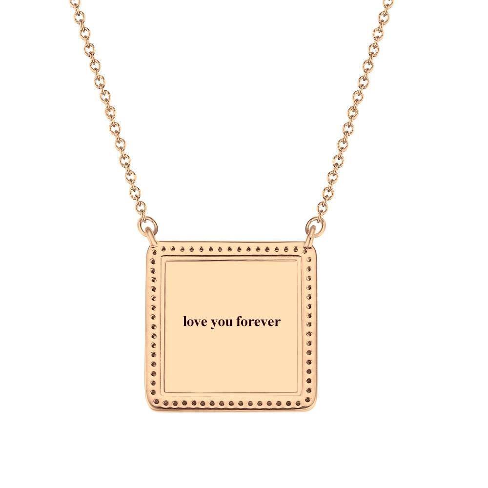Photo Engraved Necklace Rhinestone Crystal Square Shape Unique Necklace Rose Gold Plated - Photocopying - soufeelus
