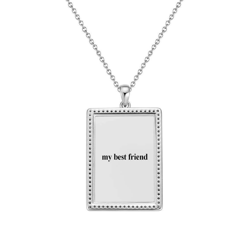 Photo Engraved Necklace Rhinestone Crystal, Photo Necklace Best Gift Platinum Plated Silver - Photocopying - soufeelus