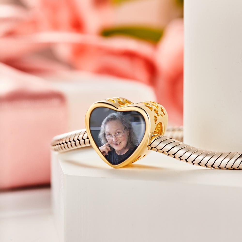 Custom Photo Charm Heart-shaped Hollow Carved Commemorative Gifts for Grandma -