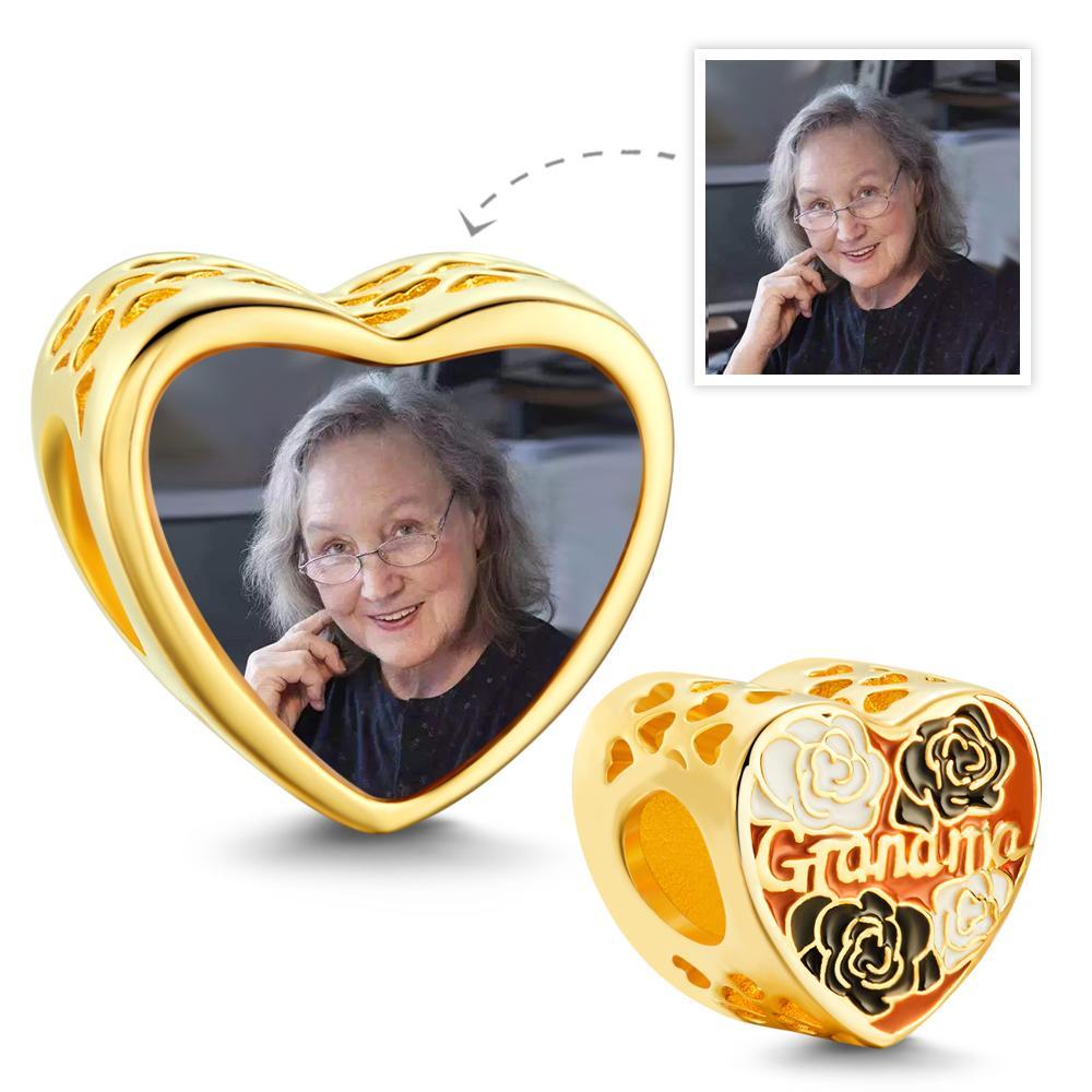 Custom Photo Charm Heart-shaped Hollow Carved Commemorative Gifts for Grandma -