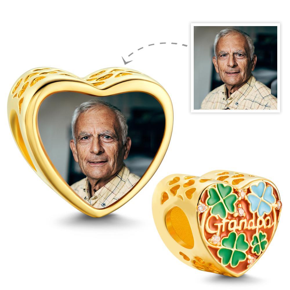 Custom Photo Charm Heart-shaped Hollow Carved Commemorative Gifts for Grandpa -