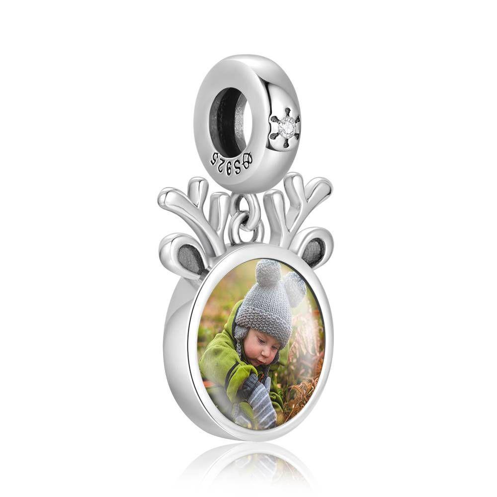 Round Dangle Engraved Photo Charm with Swarovski Crystal - soufeelus