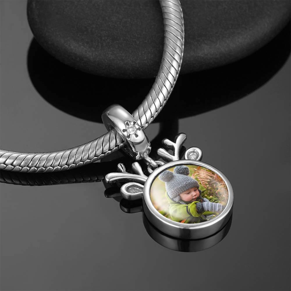 Round Dangle Engraved Photo Charm with Swarovski Crystal - soufeelus