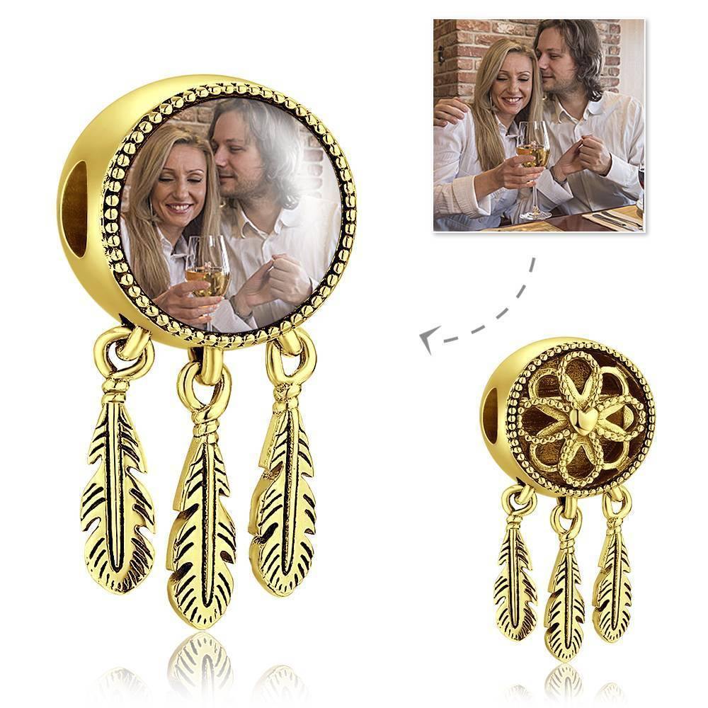 Engraved Photo Charm Dreamcatcher Platinum Plated - soufeelus