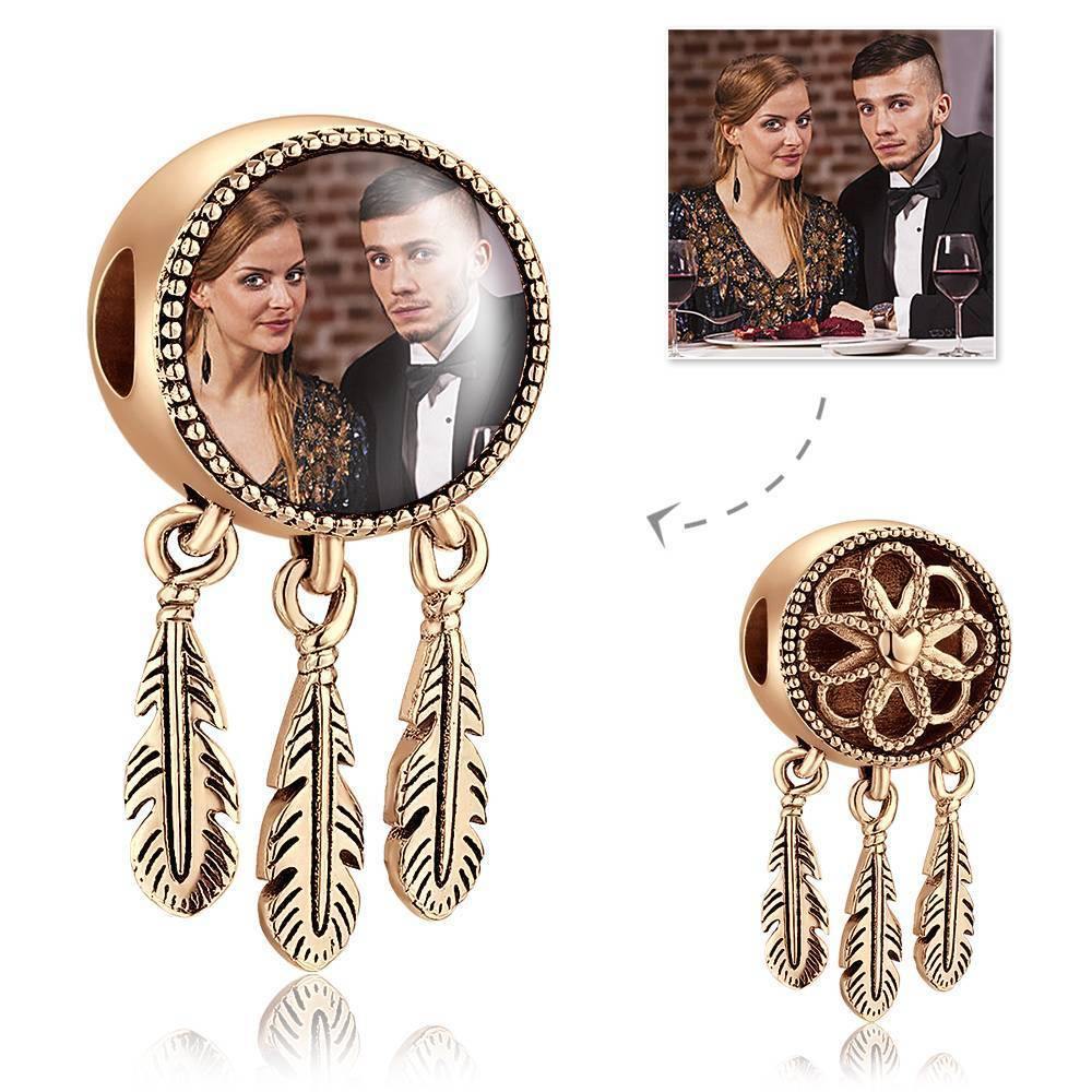 Engraved Photo Charm Dreamcatcher Platinum Plated - soufeelus