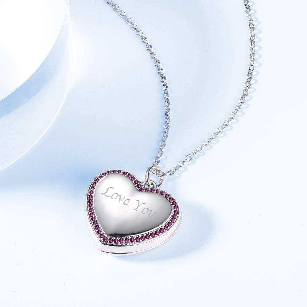 Photo Engraved Necklace Heart Locket Necklace, Two Photos Platinum Plated - soufeelus