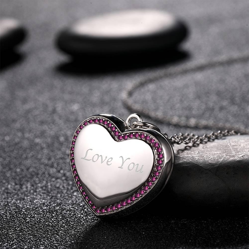 Photo Engraved Necklace Heart Locket Necklace, Two Photos Platinum Plated - soufeelus