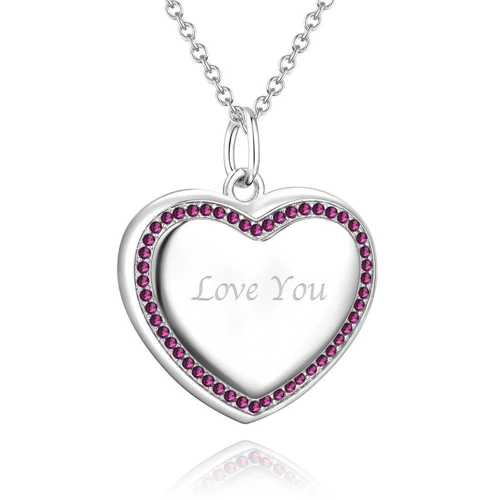 Photo Engraved Necklace Heart Locket Necklace, Two Photos Platinum Plated - 