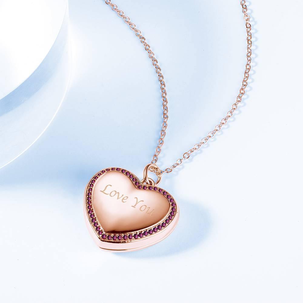 Photo Engraved Necklace Heart Locket Necklace Two Photos Perfect Gift Rose Gold Plated - 