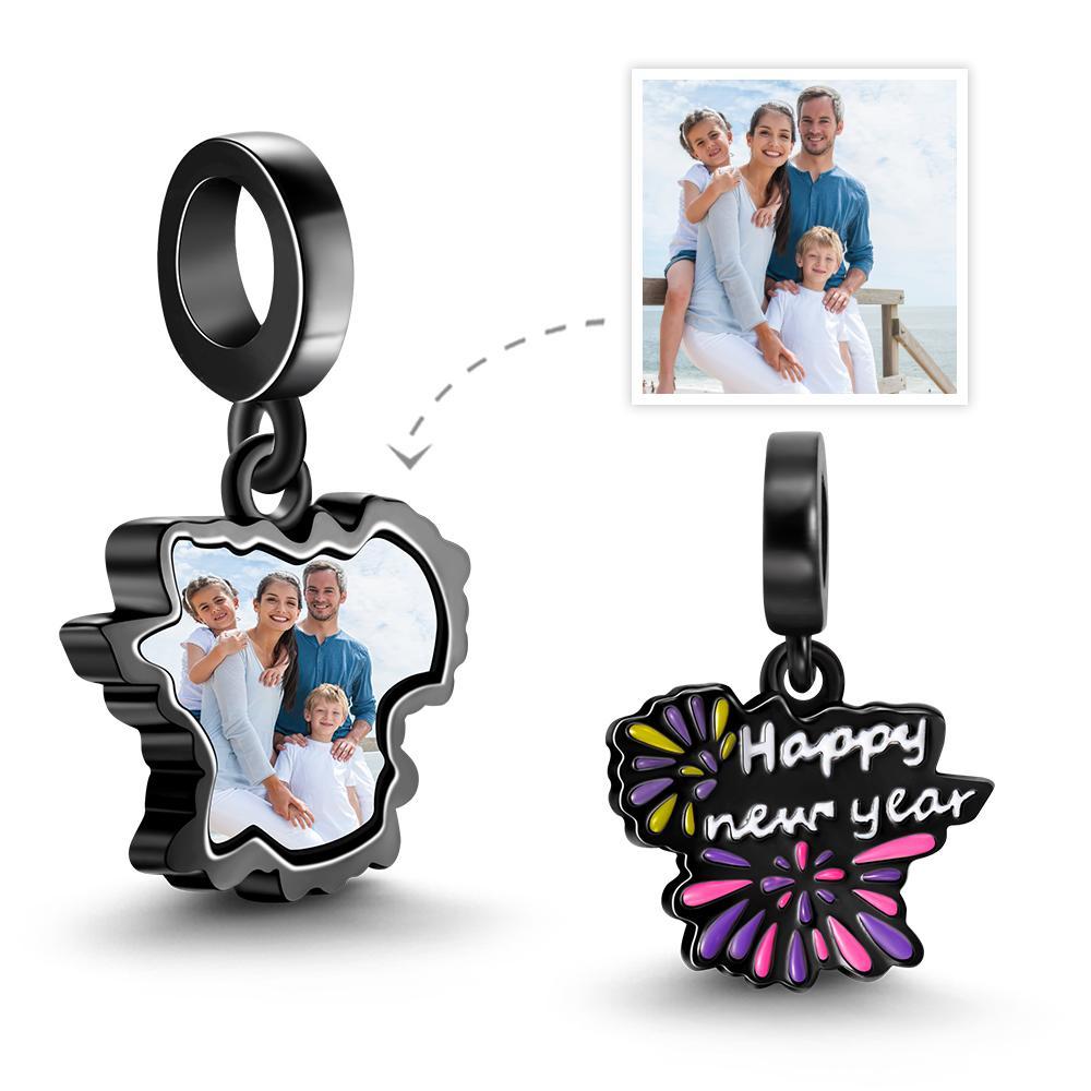 Custom Photo Charm Happy New Year Pendant Dangle Charm Gift for Family - 