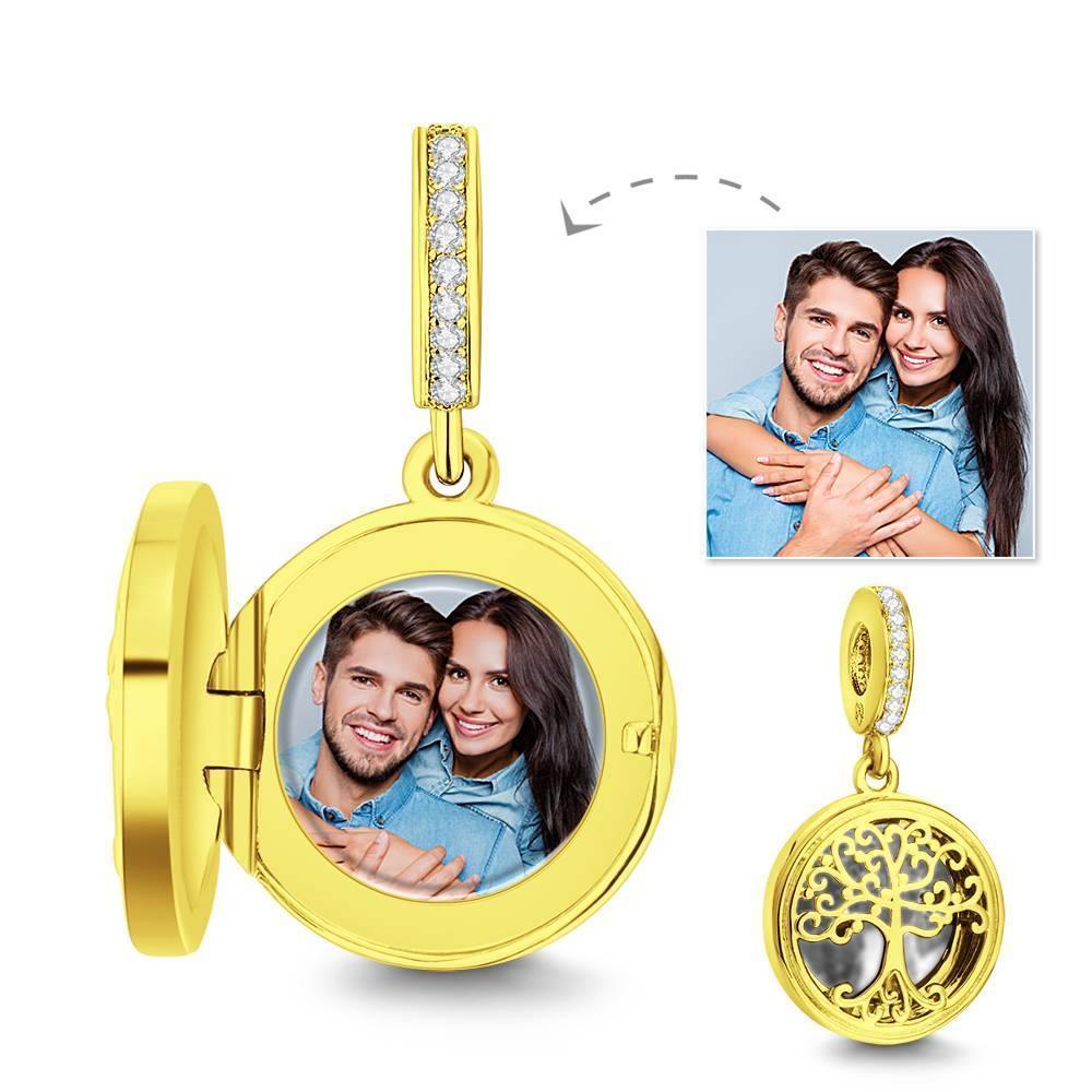 Family Tree Photo Stopper Charm Dangle 14K Gold Plated - soufeelus