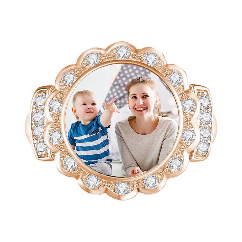 Mothers Day Gift Photo Ring Round Photo With Zircon - 