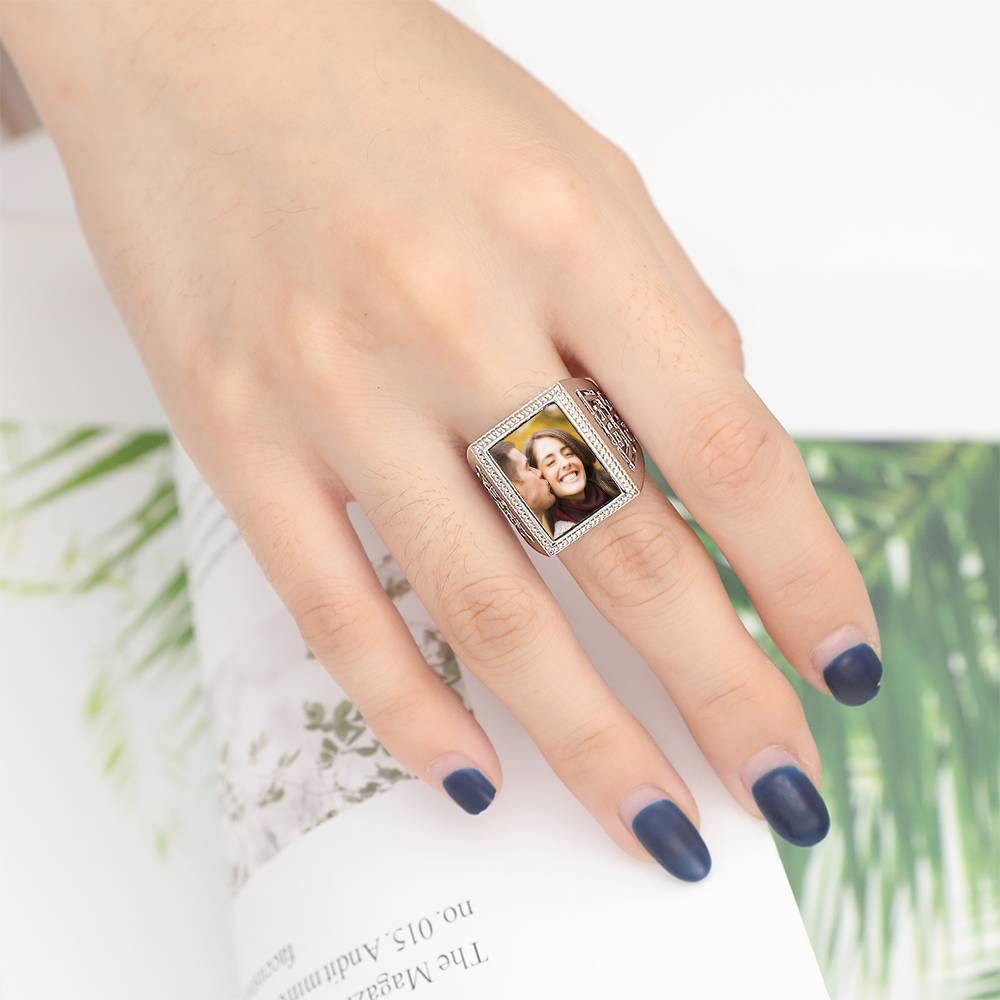 Mother's Gift Photo Ring Square Photo Platinum Plated