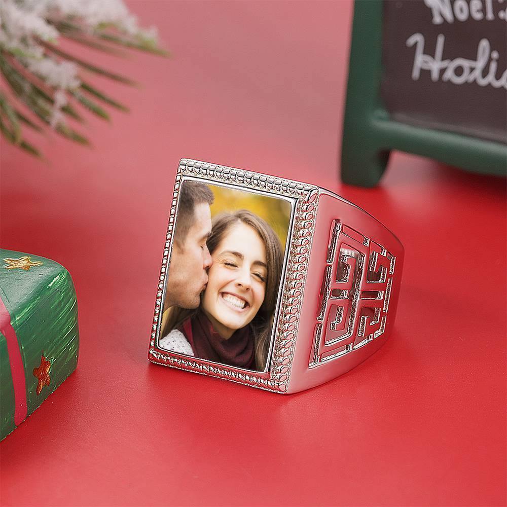 Mother's Gift Photo Ring Square Photo Platinum Plated