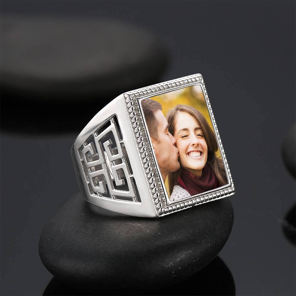 Mother's Gift Photo Ring Square Photo Platinum Plated