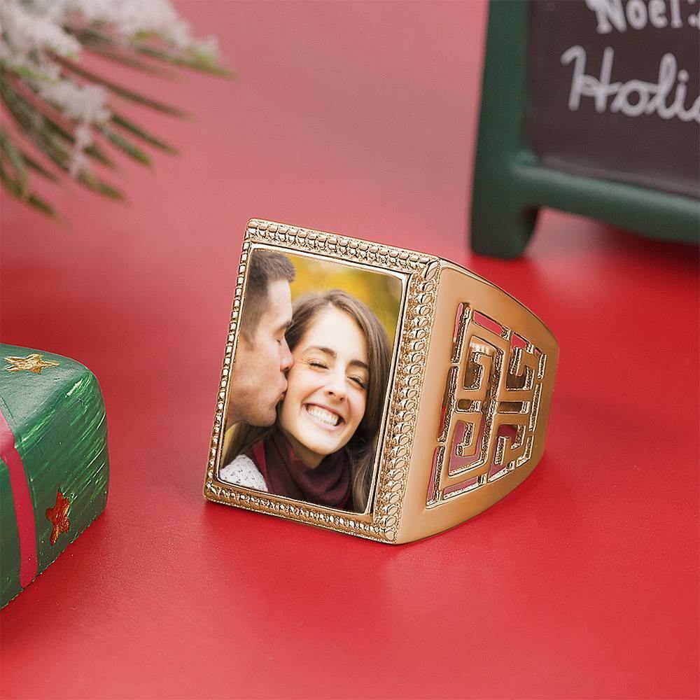 Mother's Gift  Photo Ring Square Photo 14K Gold Plated