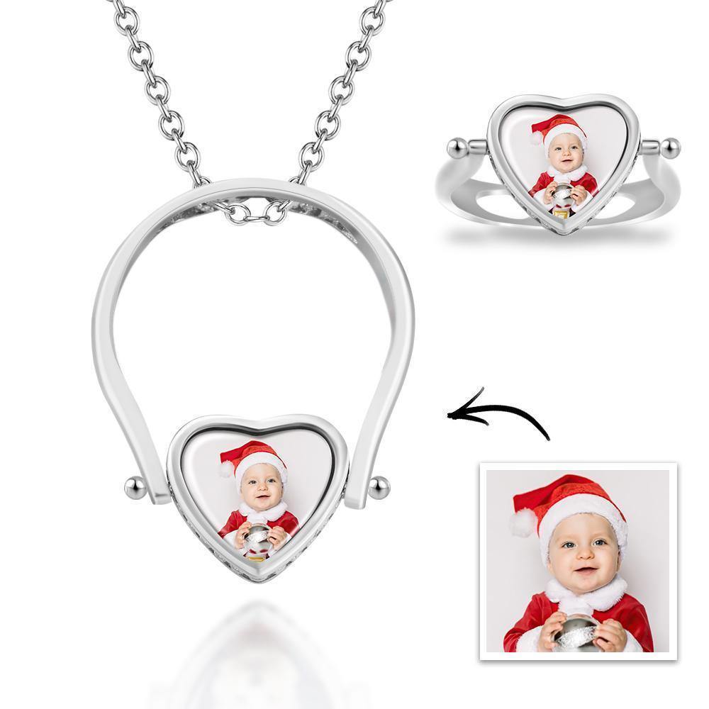 Photo Necklace, Photo Ring Couple's Gifts Dual-use (Ring Size 8#) Rose Gold Plated Silver - soufeelus