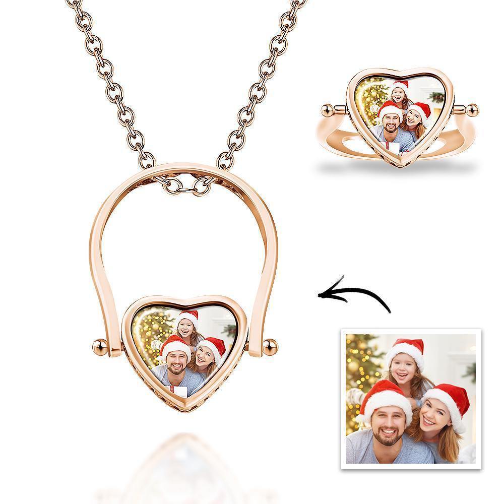 Custom Photo Necklace, Photo Ring Couple's Gifts Dual-use (Ring Size 5#) 14k Gold Plated - soufeelus