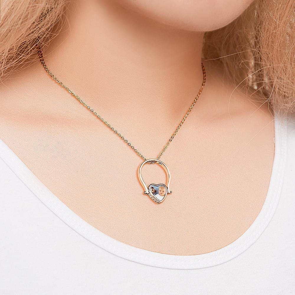 Photo Necklace, Photo Ring Gifts Dual-use (Ring Size 7#) Rose Gold Plated - soufeelus