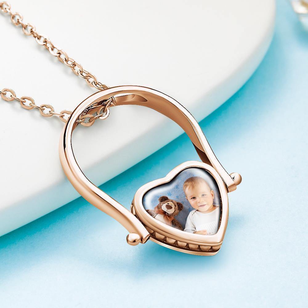 Photo Necklace, Photo Ring Gifts Dual-use (Ring Size 7#) Rose Gold Plated - soufeelus