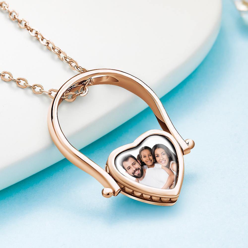Photo Necklace, Photo Ring Couple's Gifts Dual-use (Ring Size 8#) 14k Gold Plated - soufeelus