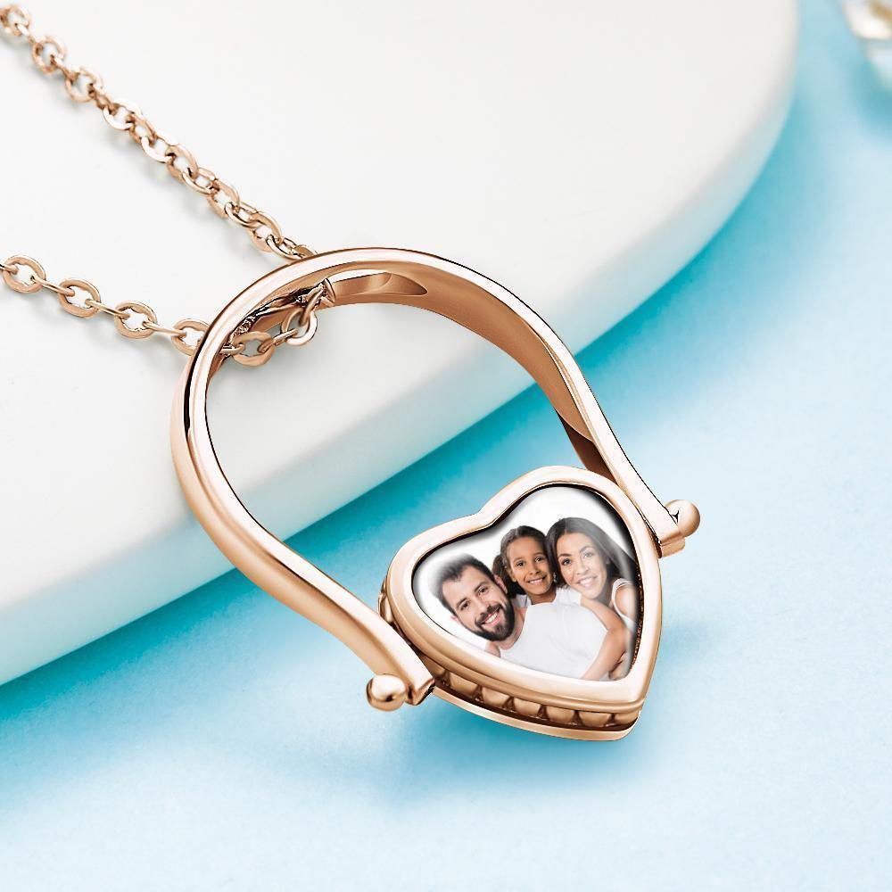 Photo Necklace, Photo Ring Couple's Gifts Dual-use (Ring Size 8#) Rose Gold Plated - soufeelus