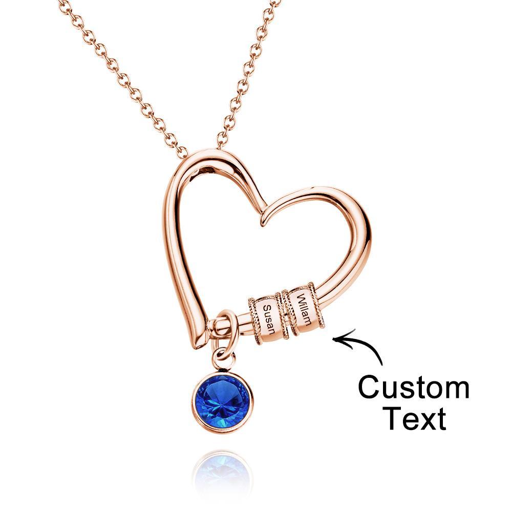 Heart Necklace with Engraved Beads Personalized Charming Necklace for Mom - soufeelmy