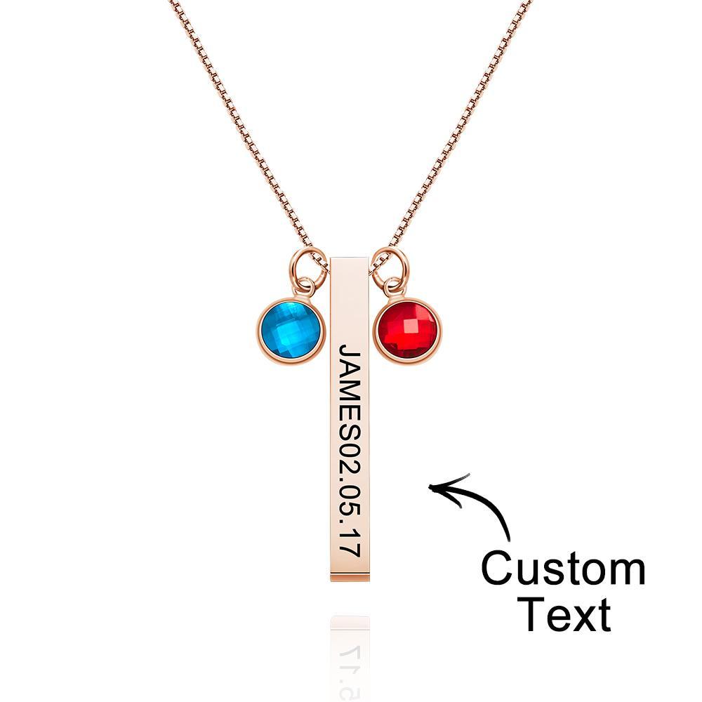 Custom Engraved Birthstone Necklace Gold Bar Vertical Bar Gifts - soufeelmy