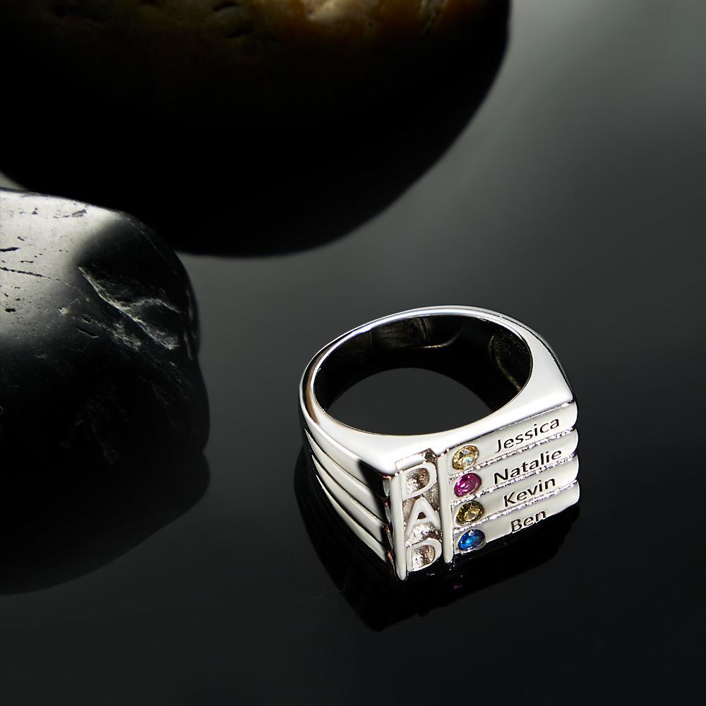 Father's Ring with Birthstones- Engraved - Personalized Dad Ring For Family - soufeelmy
