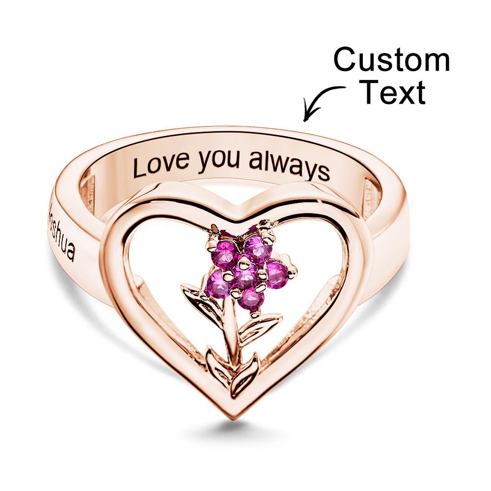 Custom Birthstone Engraved Rings Creative Flowers Rose Gold Gifts - soufeelmy