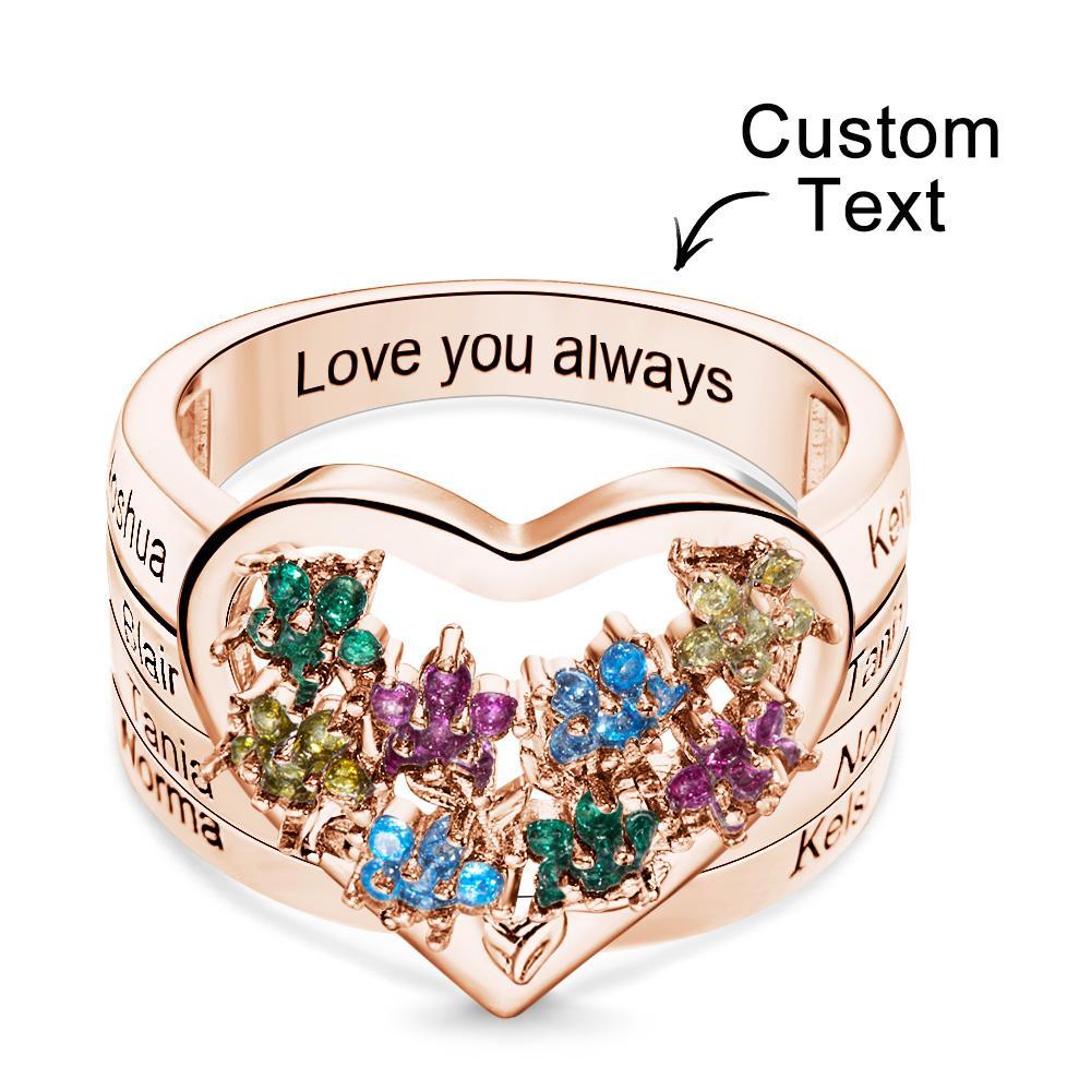 Custom Birthstone Engraved Rings Creative Flowers Rose Gold Gifts - soufeelmy