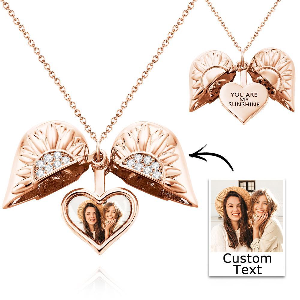 Custom Photo Engraved Necklace Sunflower Heart Pendant Necklace Gift for Women - soufeelmy