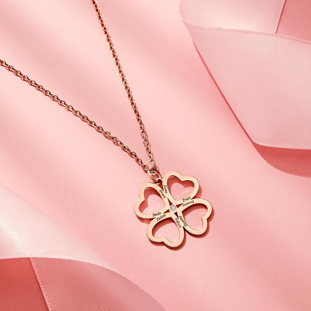 Personalized Four Leaves Clover Necklace Custom Unique Name Necklace for Her - soufeelmy