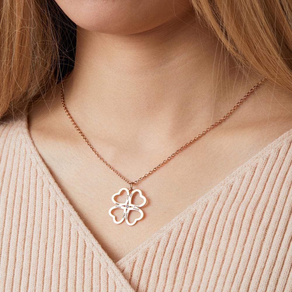 Personalized Four Leaves Clover Necklace Custom Unique Name Necklace for Her - soufeelmy