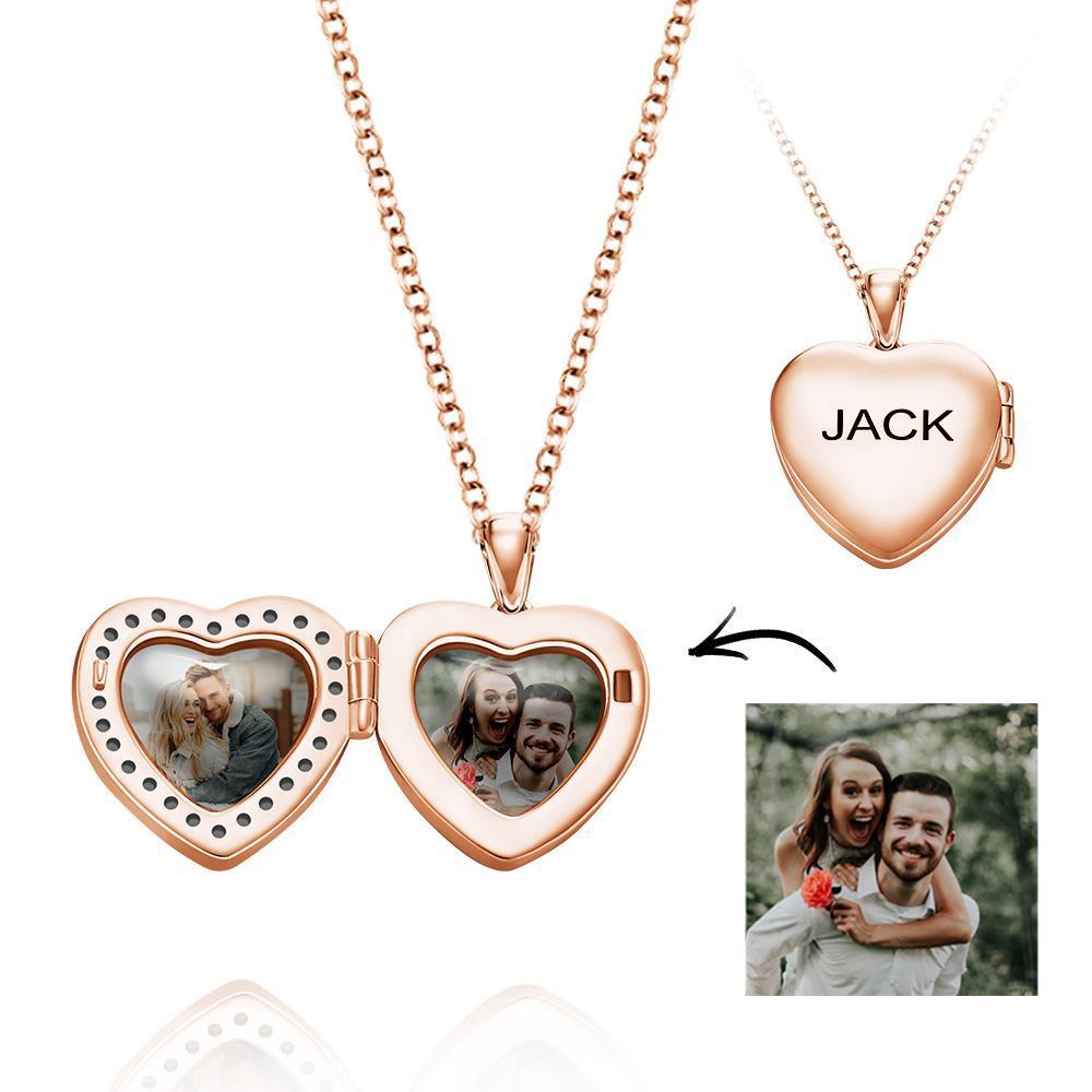Custom Photo Engraved Necklace Heart Shaped Photo Locket Birthday Gifts For Women
