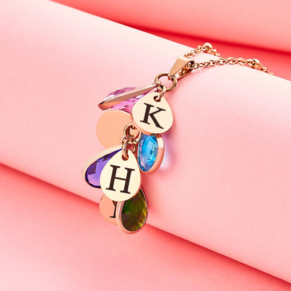 Custom Engraved For Diamond Multiple Birthstone Necklaces Gift For Her