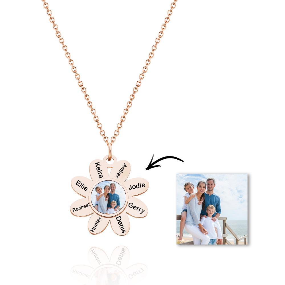 Custom Engraved Photo Flower Necklace Christmas Present For Her