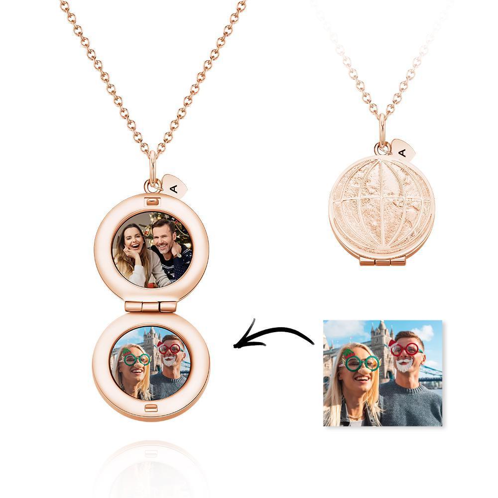 Custom Photo Engraved Necklace Earth Modeling Flip Photo Creative Gift